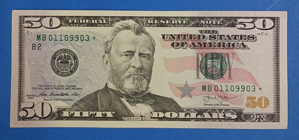 MB01109903* $50 2013 B Star Note Fifty Dollar Bill - Image 2 of 3