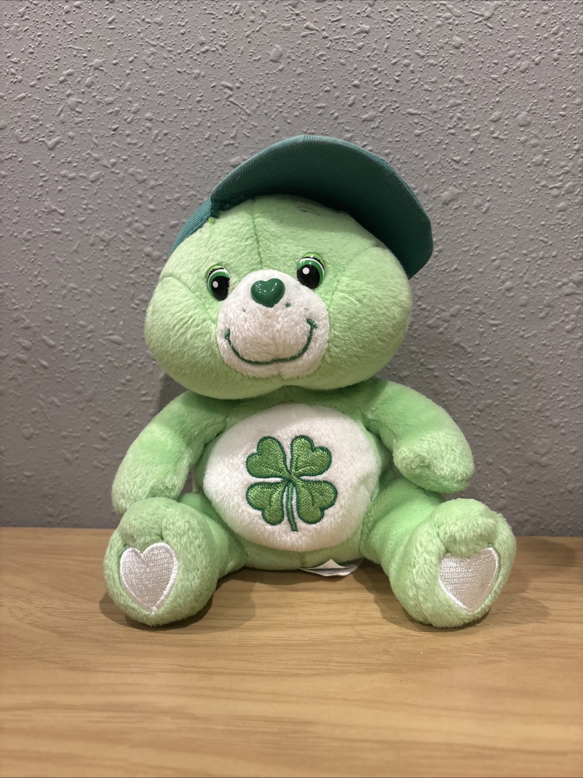 Rare 2004 Care Bear Wearing Hat Good Luck Bear Plush 8