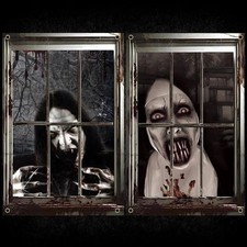 2 Pcs Halloween Window Cover Poster, Scary Female Ghost Curtain Decoraions