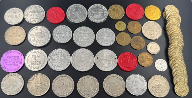 HUGE Lot of Casino Tokens 65 Count