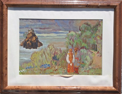 peinture ancienne RUSSE Personnage Paysage Tableau Encadré Signé Joseph BABADJAN - Photo 4 sur 10