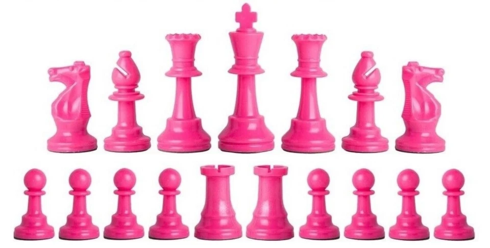Piezas de ajedrez rosa y azul real y tablero de vinilo rosa de 20" - Juego de ajedrez triple peso Foto 2 de 4
