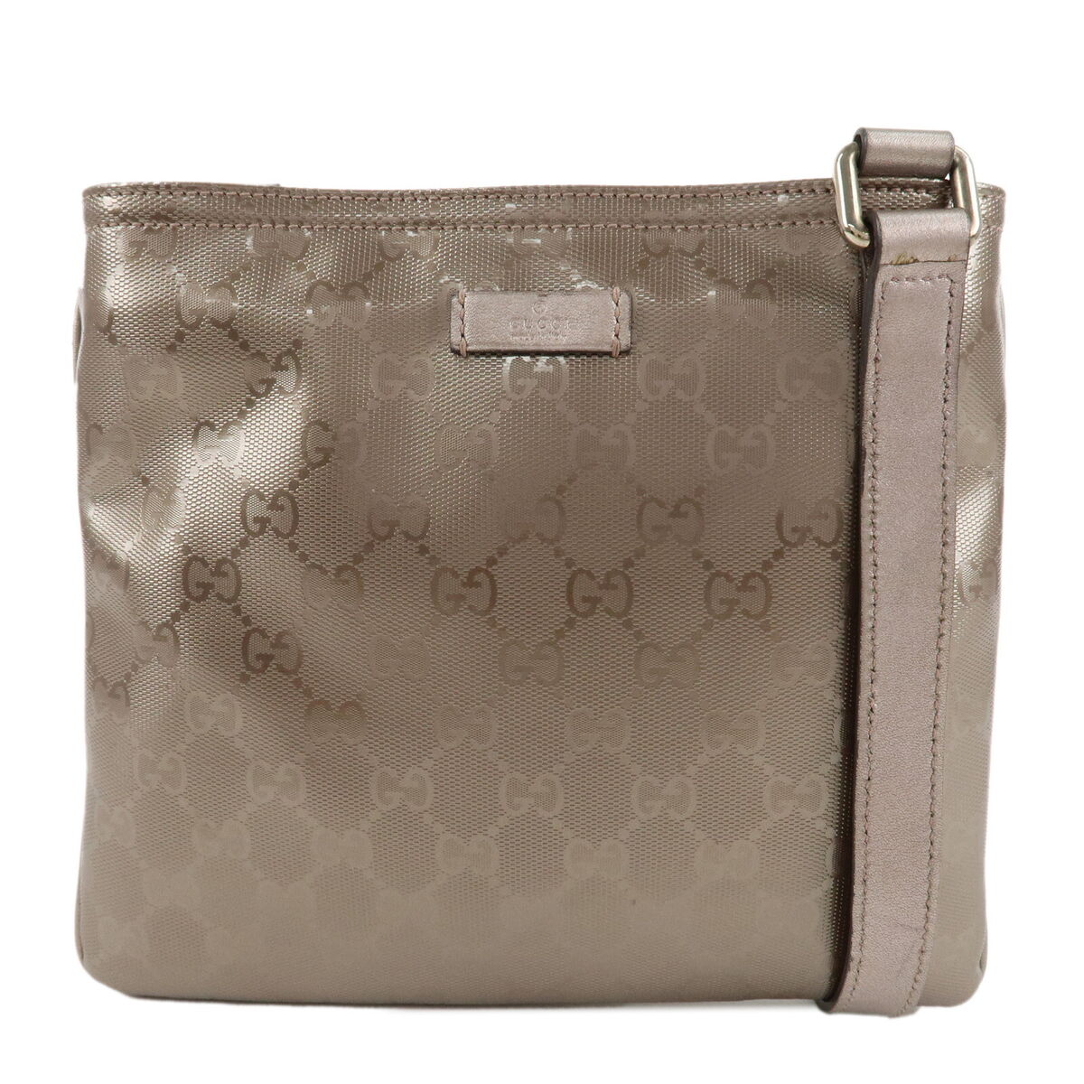 Auth GUCCI GG Imprime Shoulder Bag Metalic Beige PVC Leather Auth GUCCI GG Imprime Shoulder Bag Metalic Beige PVC Leather