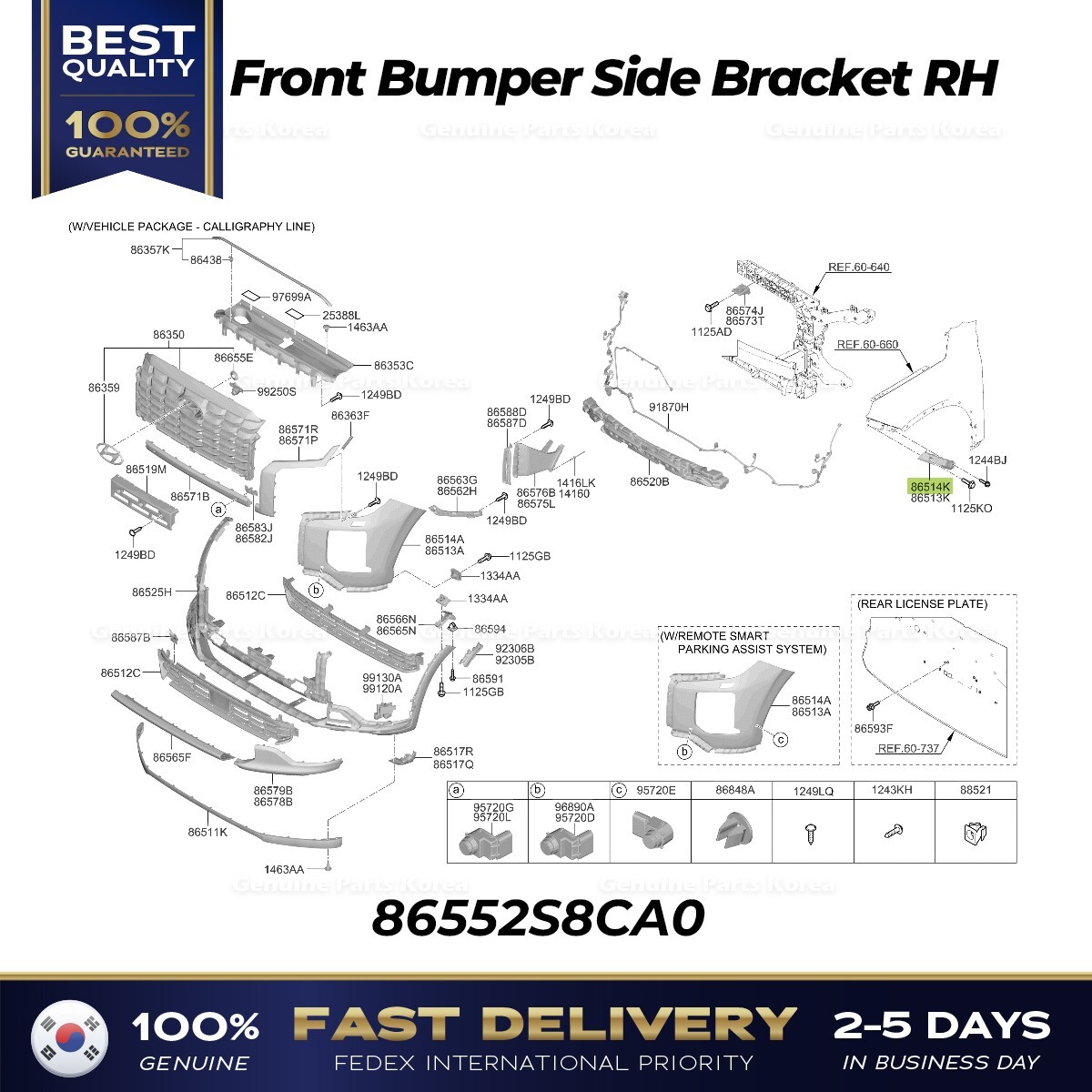 ⭐Genuine⭐ Front Bumper Side Bracket RH 86552S8CA0 for Hyundai