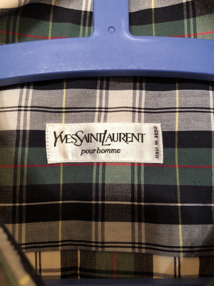 Camicia abito Yves Saint Laurent YSL a quadri a quadri verde bianco 45 18