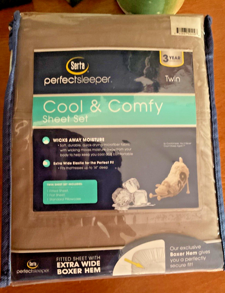 NEW SERTA Perfect Sleeper Cool & Comfy TAN TWIN Sheet Set - Extra