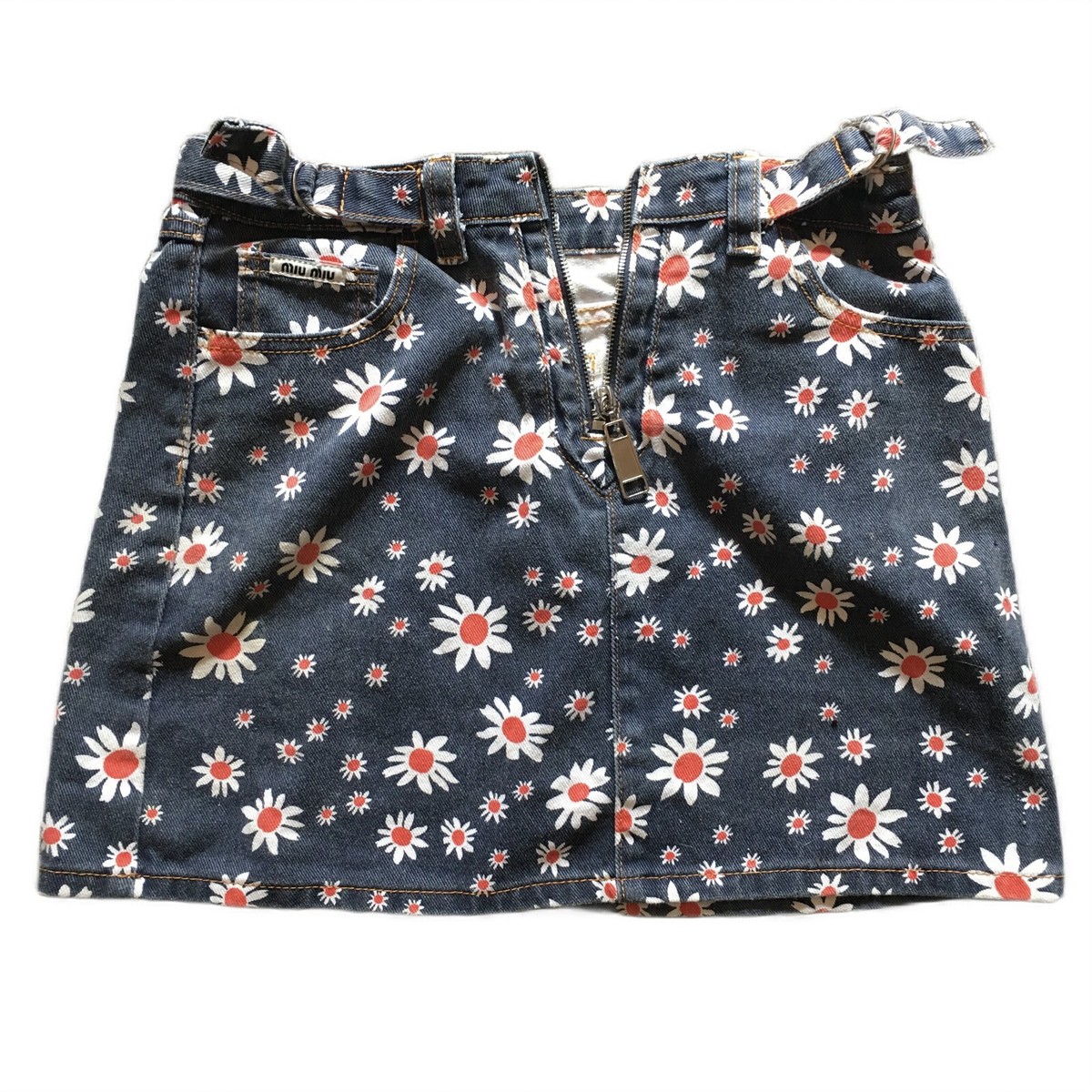 MIU MIU Denim Cotton Jeans Floral Flowers Mini Skirt Size M