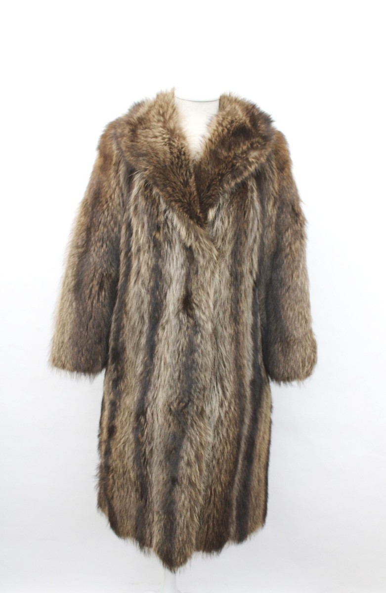 EXCELLENT NATURAL RACCOON RACOON FUR COAT JACKET WOMEN WOMAN SIZE