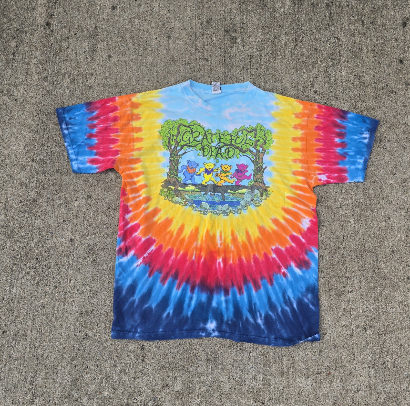 Vintage Grateful Dead Dancing Peace Bears Tie Dye T-Shirt 97 Size L Tree Bridge