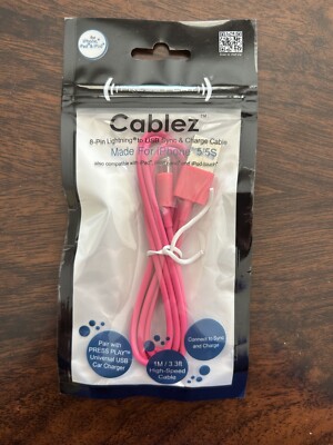 Cablez Press Play 8-Pin Pink Color USB Sync and Charging Cable