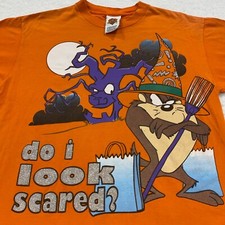 vtg 90s TAZ DO I LOOK SCARED HALLOWEEN CARTOON T-Shirt M/L looney tunes freeze