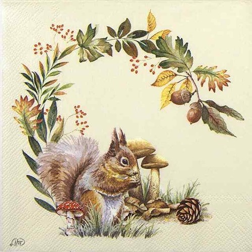 4 servilletas de papel individuales para decoupage y fiesta - crema ardilla en el bosque - Imagen 2 de 4