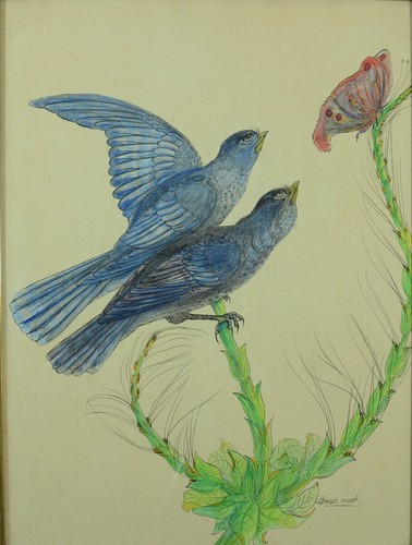 Beau tableau Animalier Oiseaux ornithologie Papillon Gasset-Ousset 1930 rare