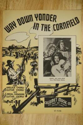 Vintage Piano Sheet Music Way Down Yonder In The Cornfield Ukelele Guitar Chords