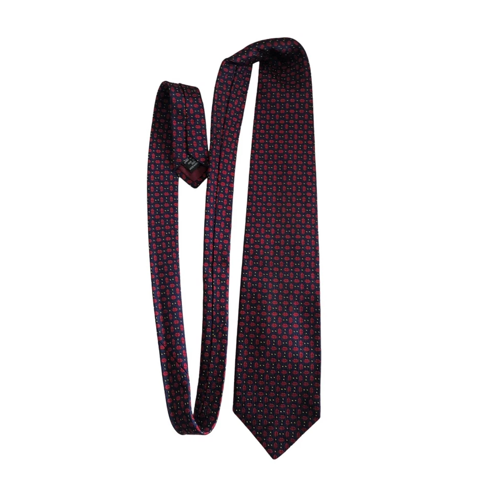 Austin Reed Silk Tie Kiss Lips Made in England Blue Red Geometric EUC - Image 4 of 4