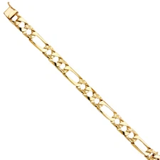 Ioka - 14K Yellow Solid Gold Nugget Figaro Link Bracelet - 8.5"