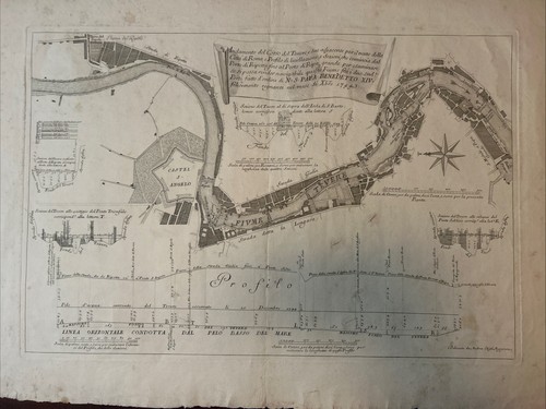 Roma, Carlo Nolli Andamento del corso del Tevere, pianta, profilo e sezioni.1744 - Foto 1 di 12