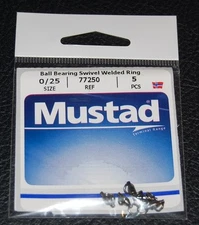 Mustad 77250-0/25 Ball Bearing Swivel with Welded Rings 25lb Test Pack of 5