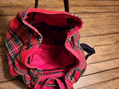 Dooney & Bourke Plaid Canvas & Leather Backpack With Tassel Accents Dooney & Burke Red Plaid Scottish Canvas Leather Tassels  main image 3
