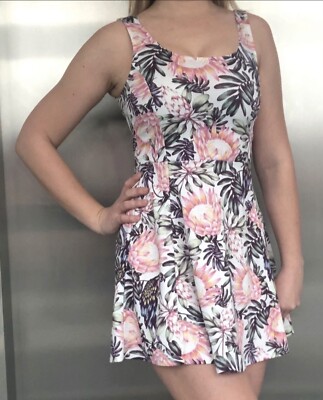 H&M Divided Kleid Tropical Blumen rosa weiß S M 36 38