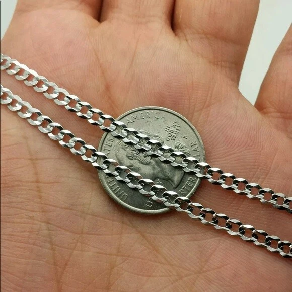 14K Solid White Gold Cuban Link Necklace Men's Women 16"-30" Italy - Image 2 of 4
