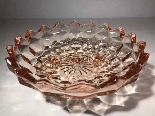 Vintage Cube Cubist pink DEPRESSION glass candy Dish bowl with NO lid