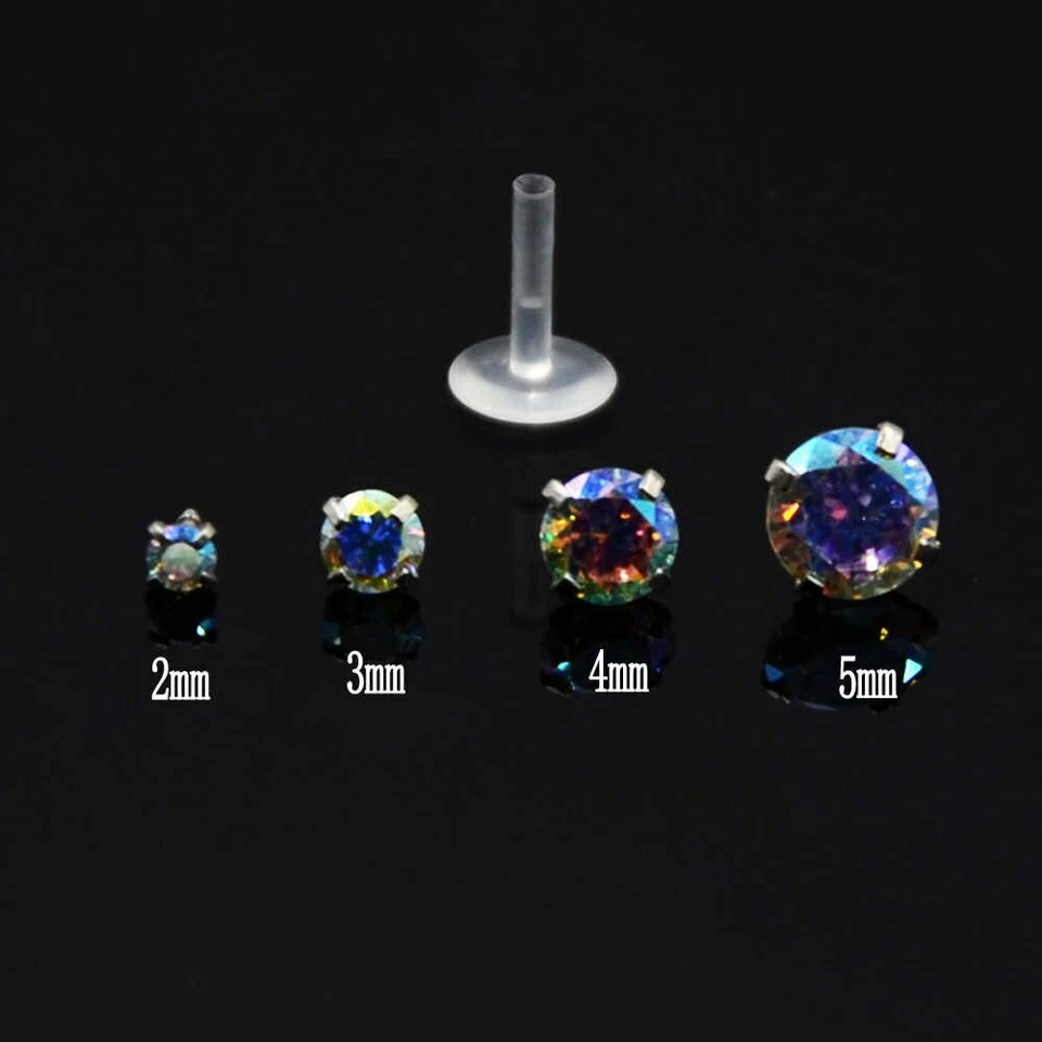 1x CZ Gem Push In Flexi Bioplast Acrílico Hélice Tragus Pendientes Labret Bioflex Foto 3 de 4