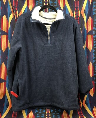 Orvis Large Fleece Lined Textured Quarter Zip Pullover Blue Deep Pile Sherpa