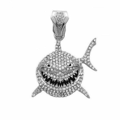 Hip Hop Silver PT 6ix9ine Shark Pendant & 18" 20"  Cuban Chain Bling Necklace - Bild 17 von 19