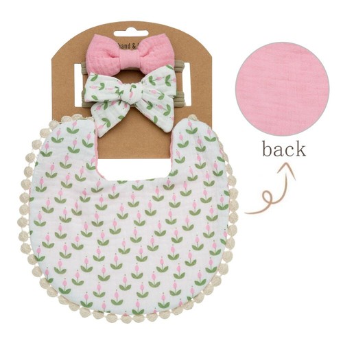 3Pcs/Set Flower Pattern Bow Nylon Hairbands Double Side Saliva Towel Boys Girls - Picture 13 of 21