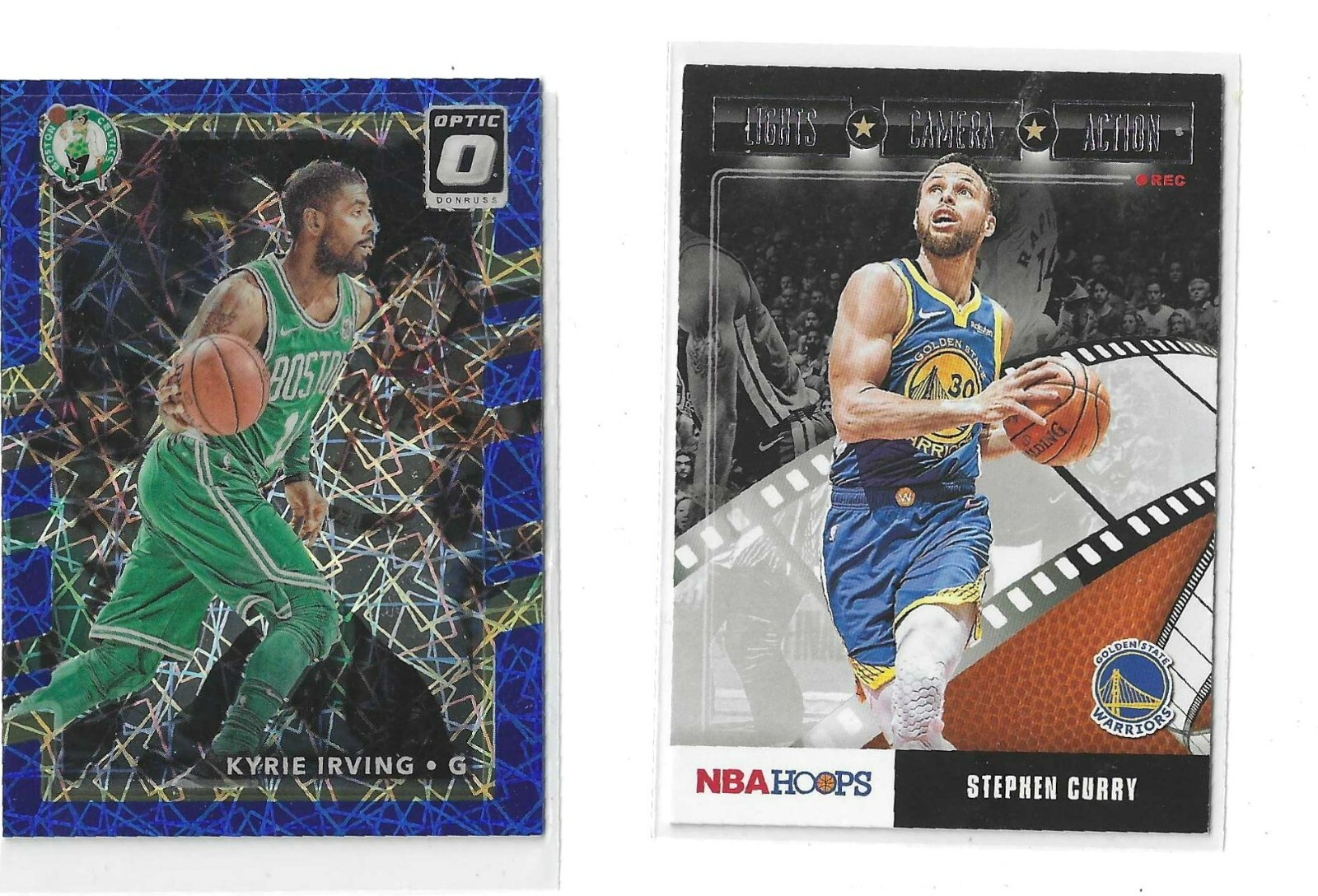 2017 Donruss Optic-Blue Velocity Refractor-Kyrie Irvine-2019 Hoops Stephen Curry
