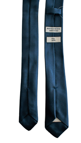 NEW BOTTEGA VENETA Petroleum Blue 100% SILK SATIN SUPER SKINNY Necktie - Picture 5 of 11