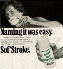 1977 Vintage Print Ad Mennen Sof' Stroke Shave Cream Lanomen Naming it was easy