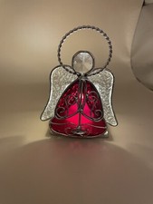 Ruby Red Stained Glass Angel W/ Trumpet-votive-Tealight Candle Holder-Christmas