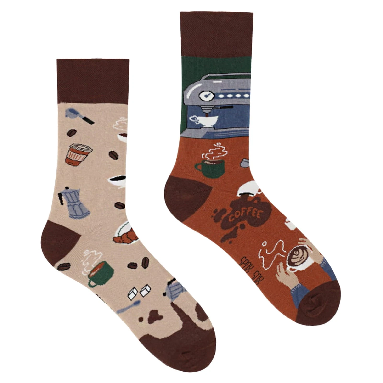 Mens Coffee Odd Socks by SPOX SOX , Cotton Mismatched Socks for Gift
