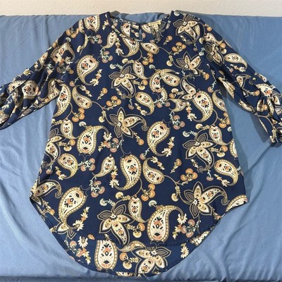 Lily White Women's Boho Paisley Print Blouse M Multicolor Long Sleeve