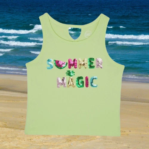 Wonder Nation Girls L 10-12 PLUS Embellished Tank Top LIMESTONE SUMMER MAGIC NEW - Picture 1 of 10