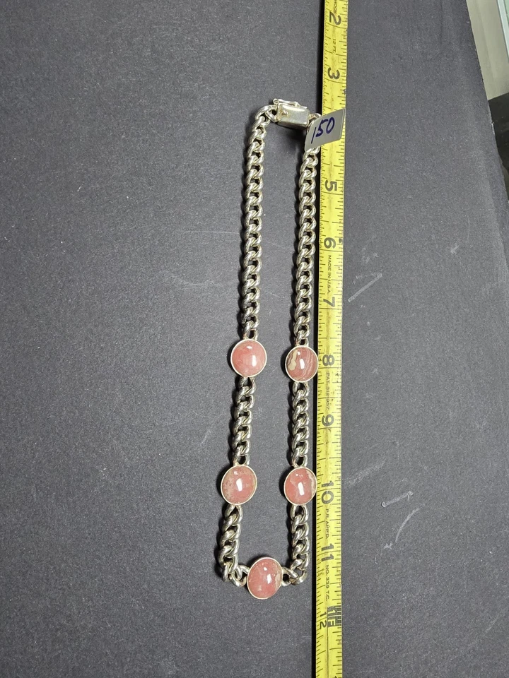 Collar Rodocrosita Rosa Rodocrosita Plata de Ley Cadena Cubana. 67 gramos Foto 4 de 4