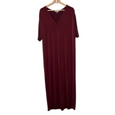 Anthropologie Eri + Ali Medium Burgundy Cupro V-Neck Maxi Short Sleeve Dress