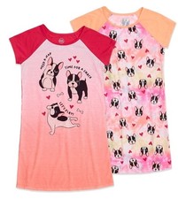 Wonder Nation Girls Short Sleeve 2 Pc Nightgown Set Dog Sleep Gown S 6-6X 