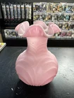 Vintage Fenton  Pink Satin Glass  Drapery Ruffled Vase - 8" Tall