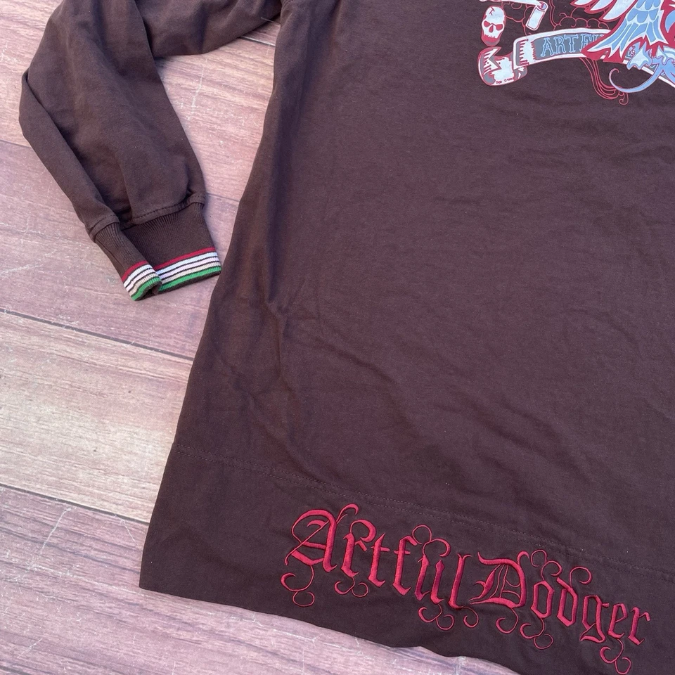 Camisa Polo Vintage Y2K Artful Dodger Marrón Para Hombres Talla XL Candle To The Devil Skull Foto 4 de 4