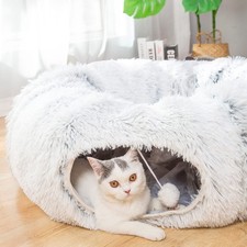 Warm Fluffy Plush Cat Dog Tunnel Bed Under Christmas Tree Big Tube Playground...