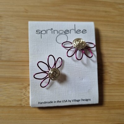 Village Designs Springerlee Floral Wire Pierced Earrings Flower Jewelry 