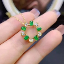 Oval Cut Simulated Green Emerald Women's Pendant Chain In 14k Yellow Gold Plated