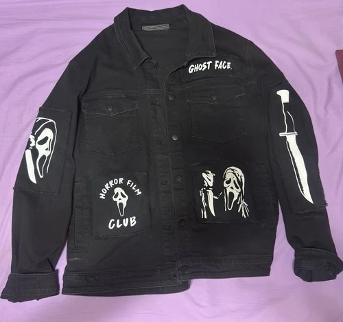 Custom Ghostface Horror Denim Jacket Scream Slasher Horror Film Club Distressed - product listing photo