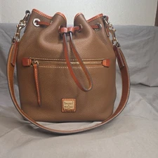 Dooney & Bourke Pebble Grain  Drawstring Bucket Shoulder Bag Brown