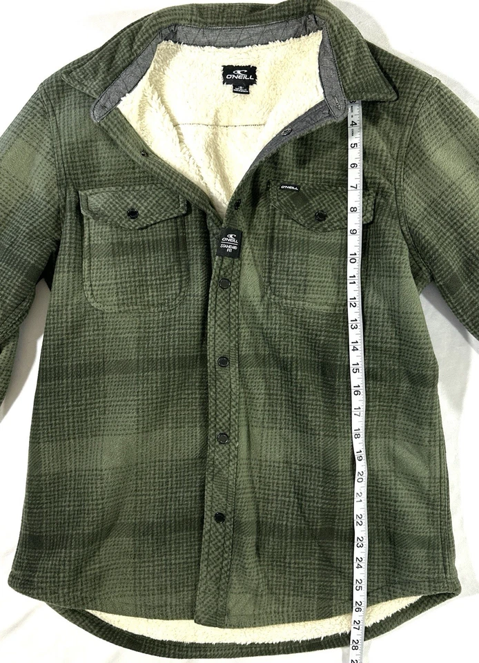 O’Neill Men’s Sherpa Lined Shacket Jacket Green Plaid Snap Front Size M - Image 2 of 4