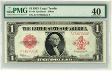 1923 $1 "RED SEAL" US Legal Tender Note! PMG 40!