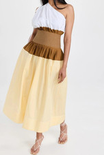 Tory Burch Colorblock One Shoulder Dress Yellow Brown Cotton size 10
